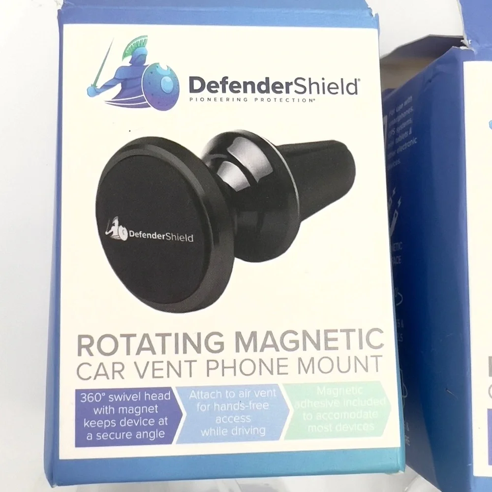 Two Defender Shield Black Rotating Magnetic Car Vent Phone Mount